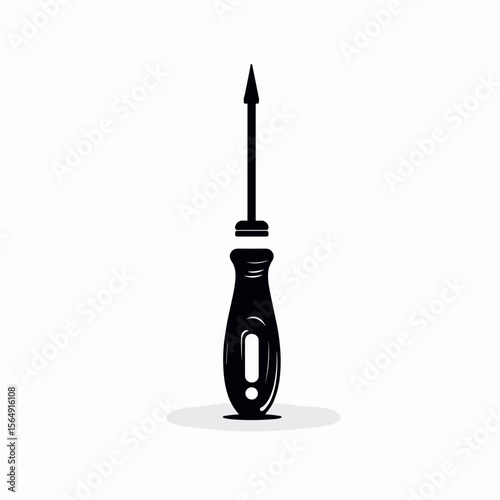 Screwdriver with black handle and pointed tip.  This handy tool is perfect for various tasks, from assembling furniture to fixing appliances. Image of screwdriver is ideal for creating logos, icons