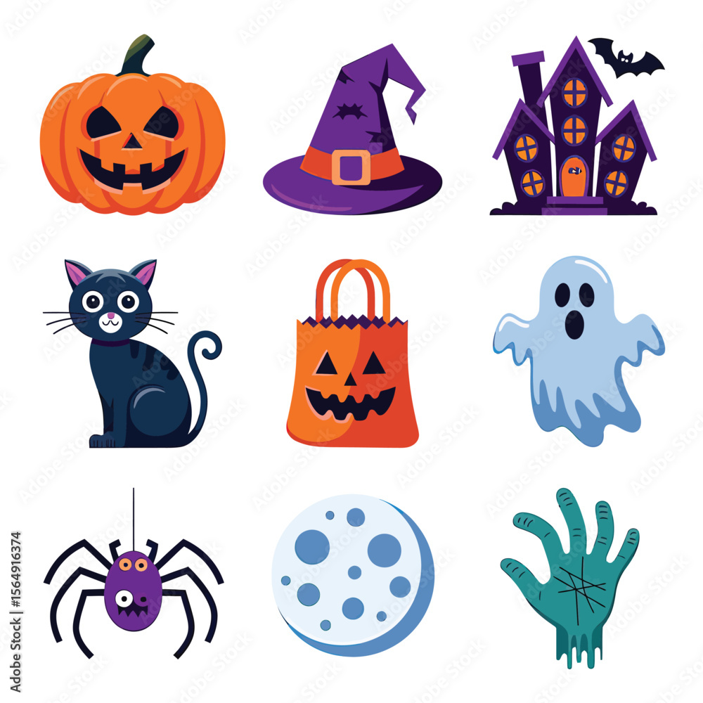 Obraz premium 2d vector illustration Halloween t shirt icon design items ghost character Candles in carved pumpkin 