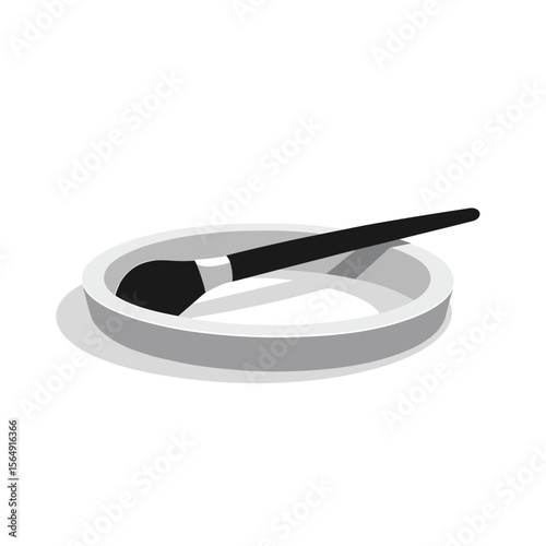 Paintbrush resting on paint palette.  Simple monochrome paintbrush and palette illustration.  Clean design ideal for graphic design projects, artist websites, or painting tutorials.
