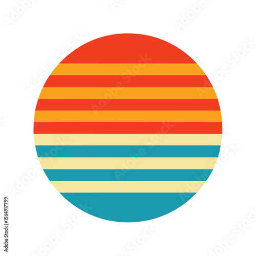 Horizontal Stripe Retro Circle with Flat Modern Design