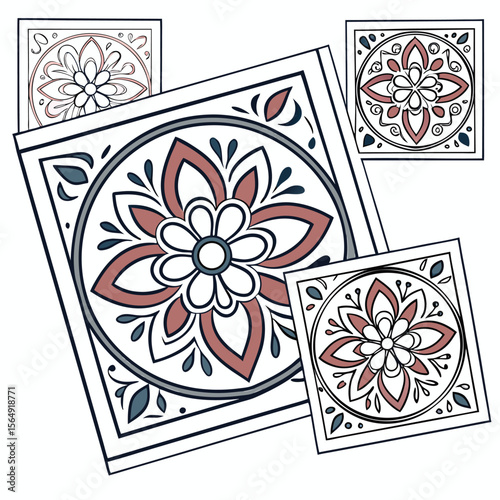 square tile Mandala components with Editable flower symmetry for Design seamless ornament art ornament 
