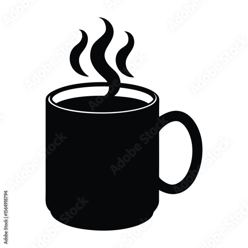 Steaming Mug: A simple yet evocative black silhouette of a coffee mug, with wisps of steam rising gently from its contents. The image embodies comfort, warmth, and the quiet moments of relaxation.