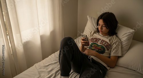 Teenage Girl Lost in Phone World on Lazy Day