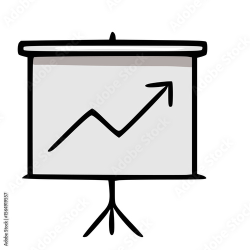 Hand-drawn vector illustration of a projector screen displaying an upward trending line graph, symbolizing growth and progress in business presentations.