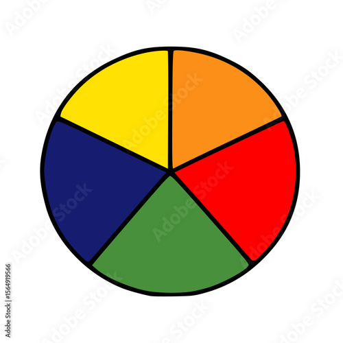 Free Download Vibrant vector illustration of a circular color palette divided into five bold segments: yellow, orange, red, dark blue, and green, featuring a distinct black outline. - GFXLoad