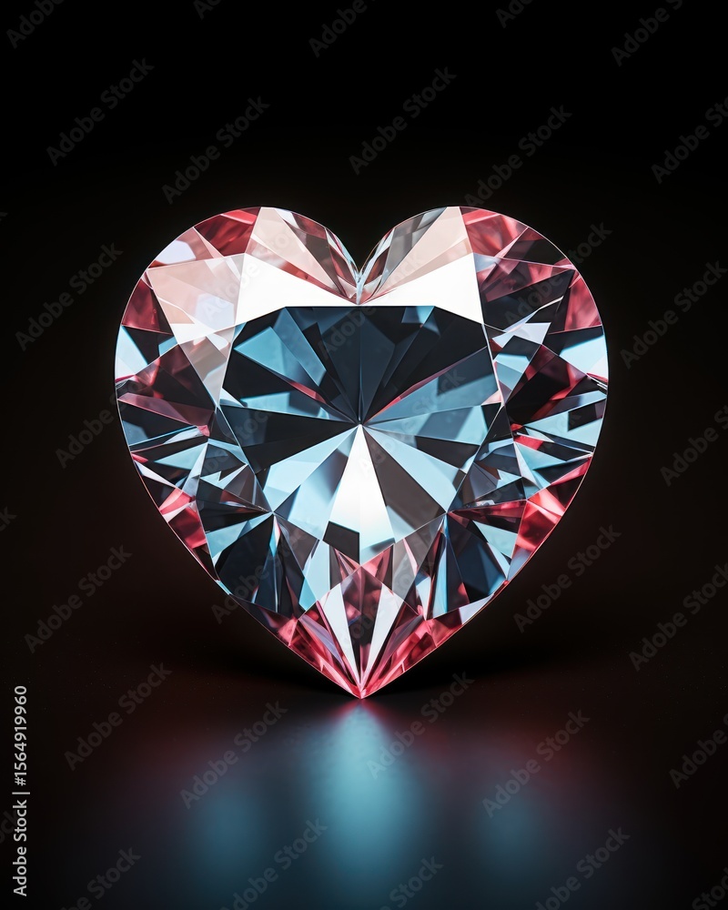 Fototapeta premium Heartshaped Diamond On Dark Black Background