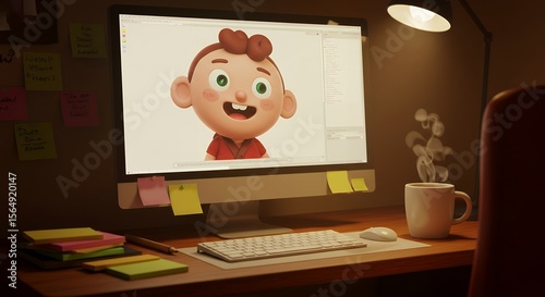Cartoon character on computer screen