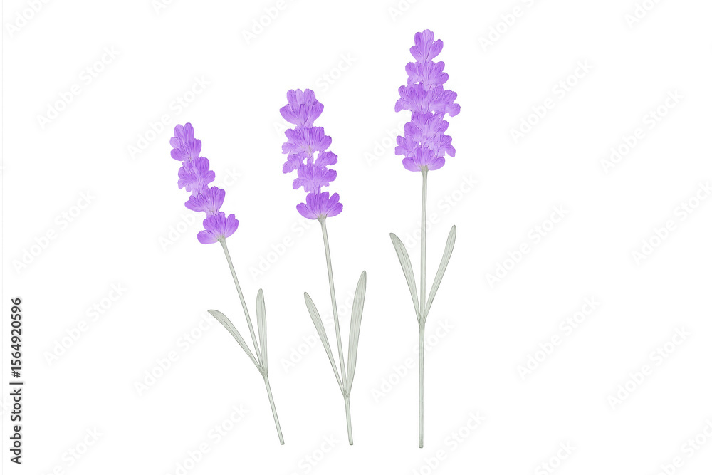 Obraz premium Three lavender flowers growing on a transparent background, perfect for adding a touch of nature to any project