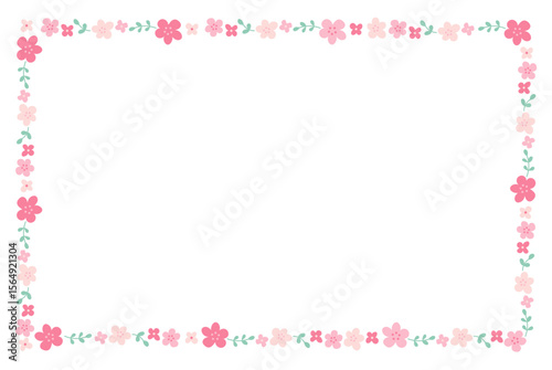 かわいいお花のフレームイラスト　ピンク