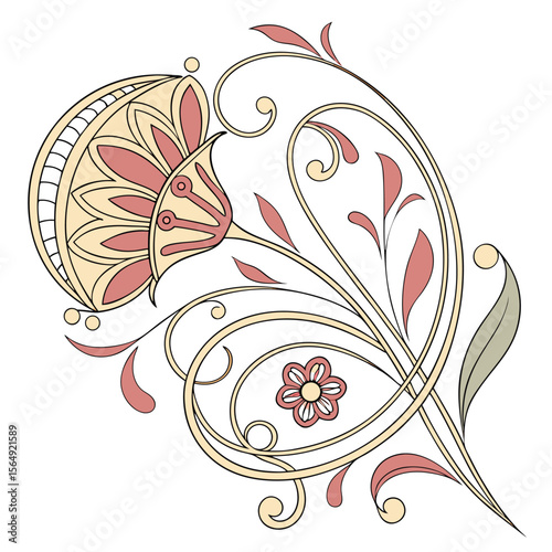 art Nouveau Mandala with Flowing Lines and Ornate floral design neural oriental outline geometric arabian artistic border 