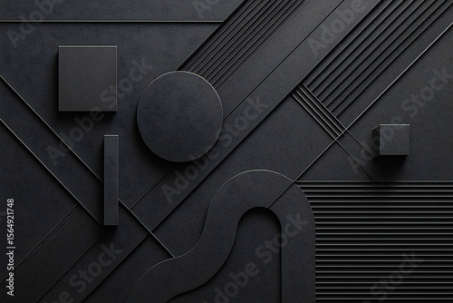 Modern abstract design featuring geometric shapes and patterns in dark tones with a focus on texture and depth