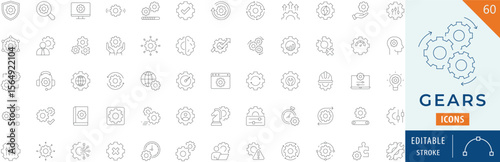 Gears icon collection set. Editable stroke.