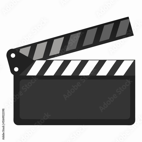 Black clapper board, clapping slate for movie production, video synchronization vector icon on white background.