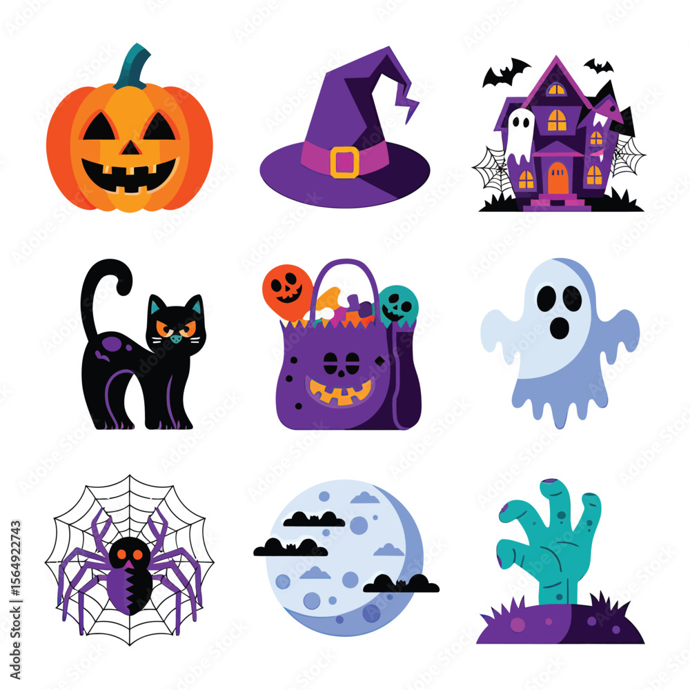 Obraz premium 2d vector illustration Halloween t shirt icon design items ghost character Candles in carved pumpkin 