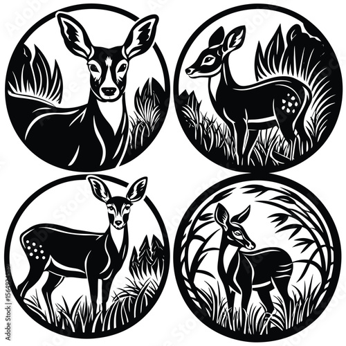 Deer in circular nature scenes fawn wildlife