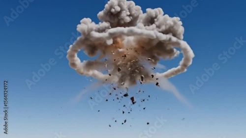 Mid-Air Missile Interception — Exploding Projectile in Clear Sky