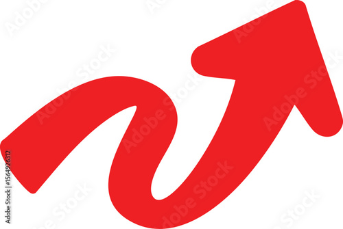 Dynamic Red Arrow Ascending with a Playful Twist on Transparent Backdrop, Symbolizing Growth and Progress in a Modern, Energetic Style for Business and Design Projects
