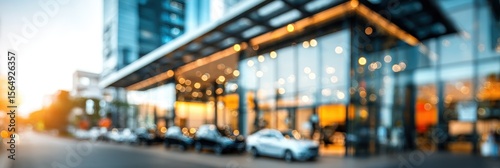 Car Dealership Building. Blurred View of Modern Motor Showroom Exterior