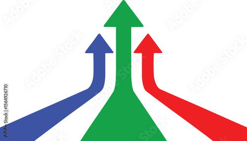 Trio of Arrows Converging Upward on Transparent Background, Representing Collaboration and Unified Progress in Business, Finance, and Teamwork Scenarios