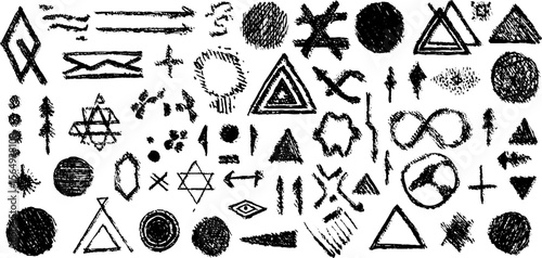 Collection of hand drawn geometric symbols and shapes for creative design