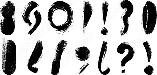 Abstract collection of hand-drawn typographic punctuation marks for creative design