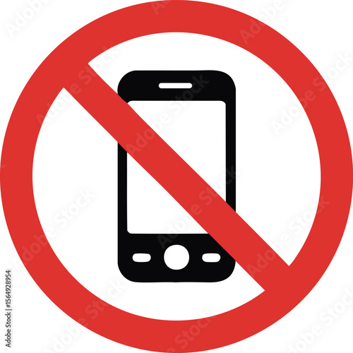 No Cell Phone Sign Vector Illustration: A Prohibition Symbol for Mobile Device Usage in Restricted Areas on a Transparent Background for Safety and Etiquette