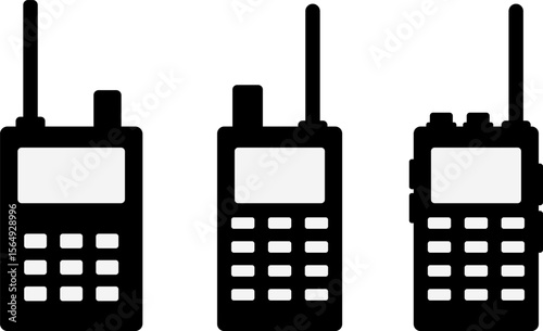 walkie talkie icon set. communication device icon. emphasizing strong symbol. Include buttons and antenna details
