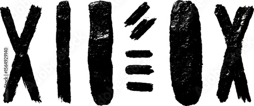 Ancient rune inspired ink marks with rough artistic texture for creative design