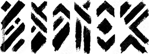 Ancient rune inspired ink marks with rough texture for creative design