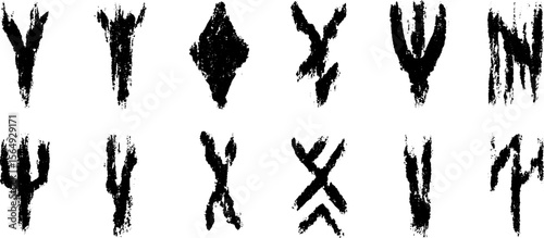 Ancient runes ink marks collection for mystical designs and symbolic art