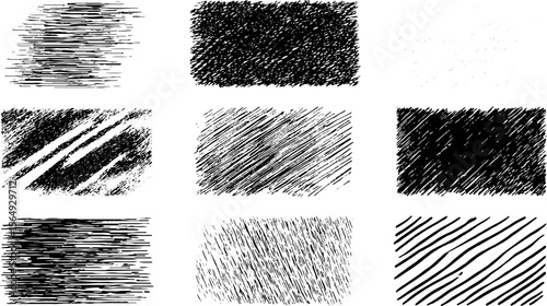 Black hatching line patterns kit for artistic design and sketching inspiration