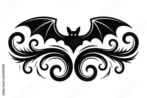 
Halloween Bats flourish swirl dividers, fancy curls line with bat stars, Calligraphy filigree Ornament scroll page separator, decorative ornate swirls, holiday menu Wedding borders design element


