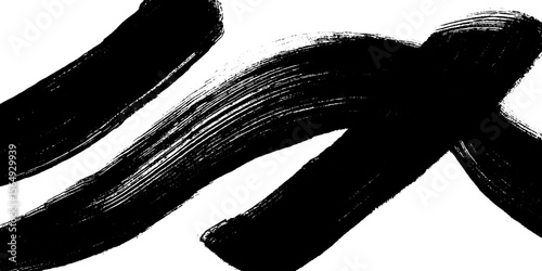 Artistic abstract composition featuring thick and thin black brush strokes on white background
