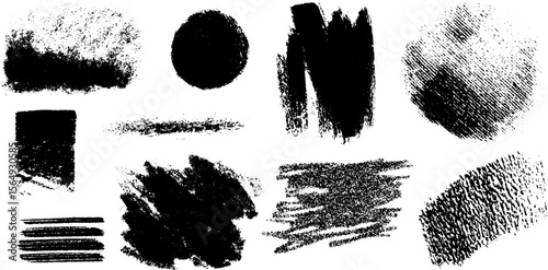 Abstract collection of rough charcoal textures and shapes for creative design
