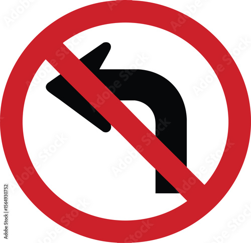 No Left Turn Sign: Prohibition of Turning Left, Symbolizing Restriction and Directional Guidance, Isolated on Transparent Background for Versatile Use