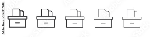 Archival box with documents icon Line graphics illustration symbol