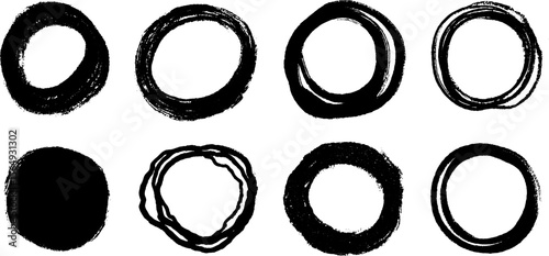 Hand drawn irregular black circles set for artistic design and sketch concepts