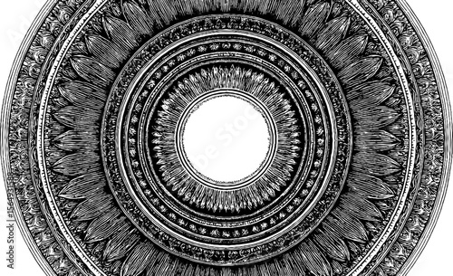 Intricate black and white ornamental mandala design for art and decor