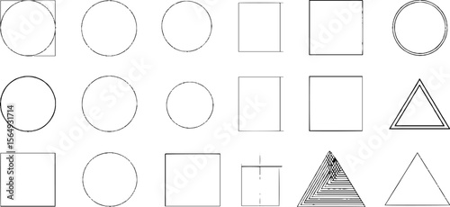 Minimalist geometric shape collection featuring circles, squares, and triangles for modern design