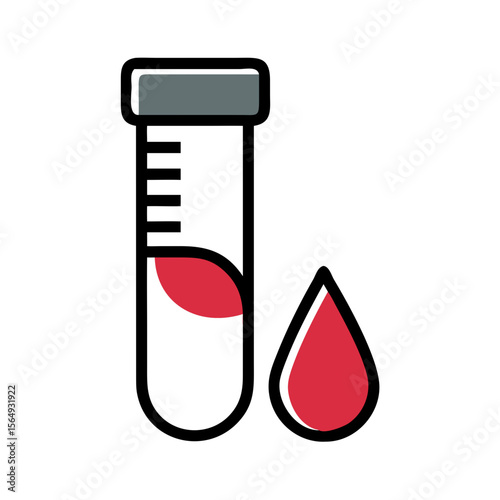 Blood test tube and drop icon in red and black