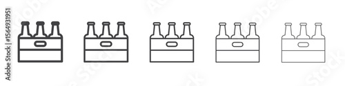 beer bottles in basket icon Line graphics illustration symbol