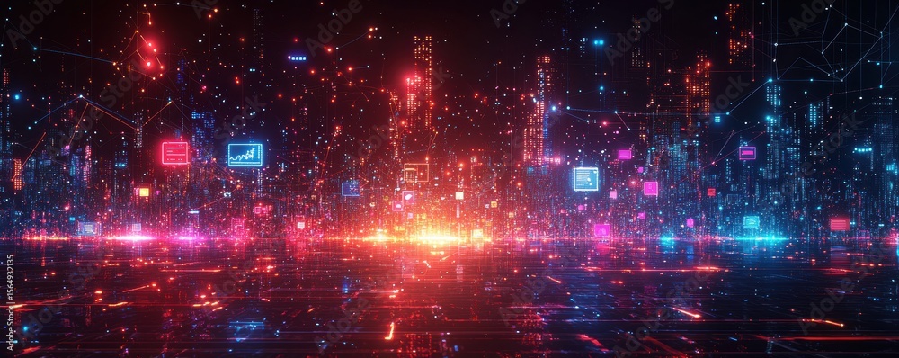 Obraz premium Digital tree with glowing data elements in a futuristic style