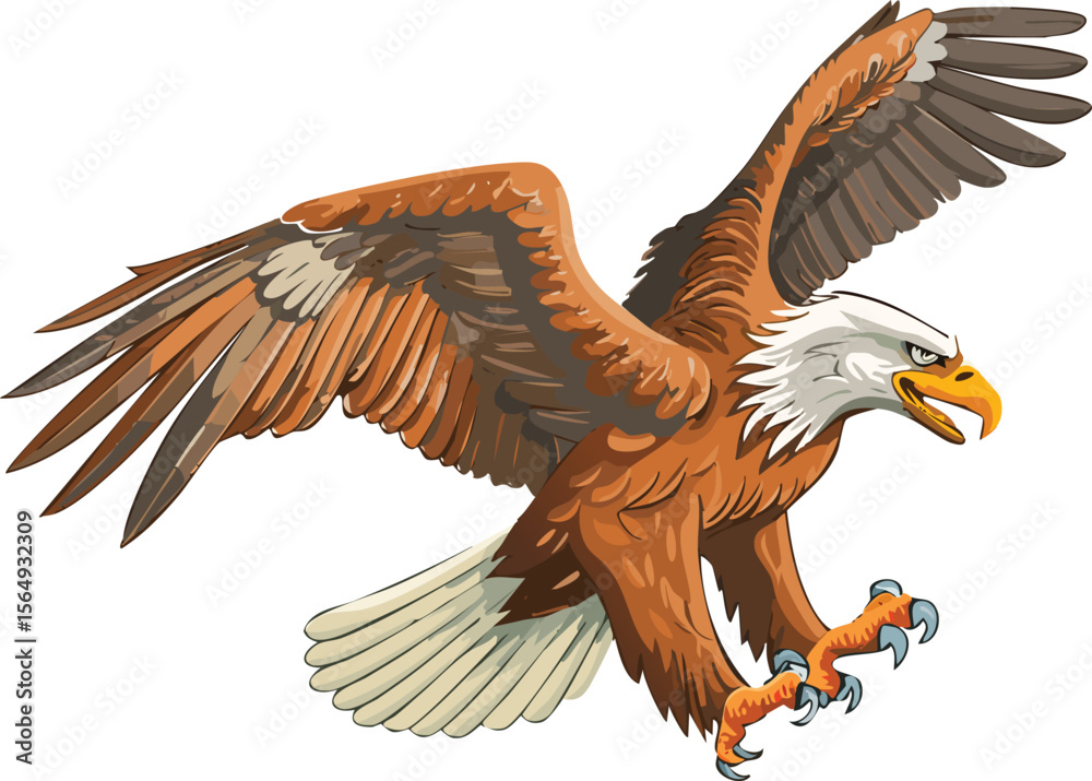 Fototapeta premium Spirited raptor claims dominion over expansive grassland where river threads silver ribbon toward glaciated ramparts