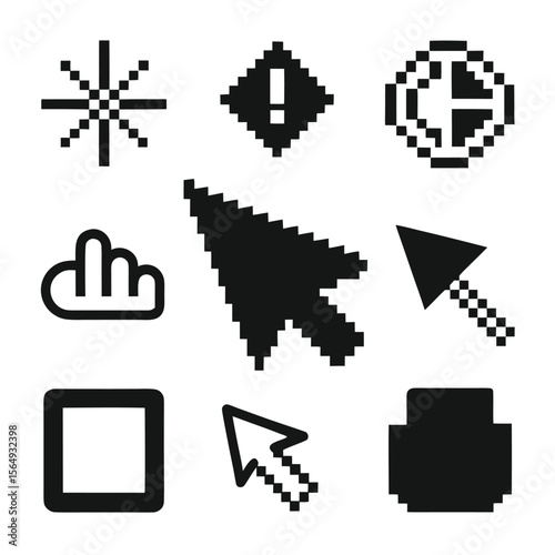 Pixel Art Cursor Icons Retro 8-bit Computer Interface Design Elements