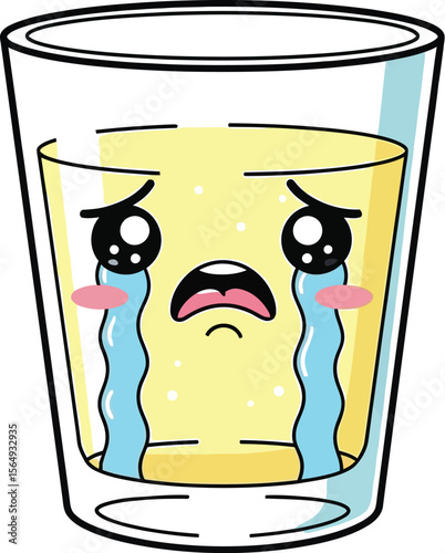 A cartoon glass of yellow liquid with a crying face and teardrop streaks