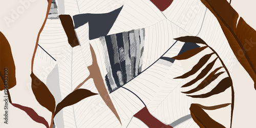 Botanical artistic abstract pattern. Collage contemporary unique print. Fashionable template for design.
