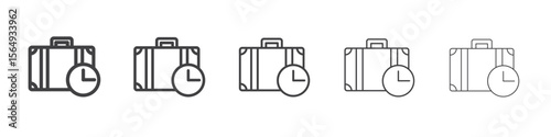 Briefcase with clock icon Line graphics illustration symbol