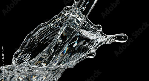 Dynamic Water Splash With Clear Droplets Against Black Background Displaying Transparency and Fluidity
