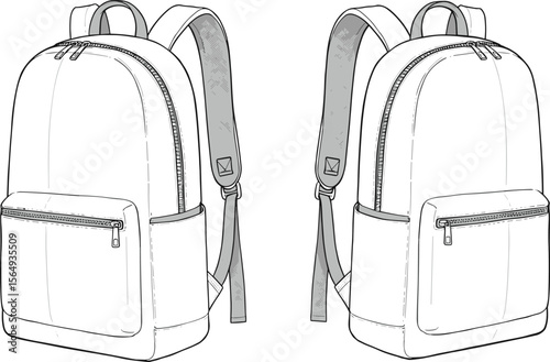 Modern minimalist backpack front and side view sketch illustration