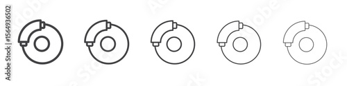 Car brake disk with caliper icon Line graphics illustration symbol